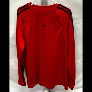 MENS ADIDAS THREE STRIPES RED LONGSLEEVE POLYESTER ATHLETIC SHIRT SIZE XL NICE